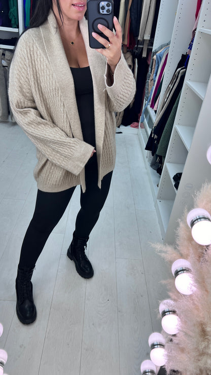 Melissa Shawl Collar Open Front Textured Cardigan