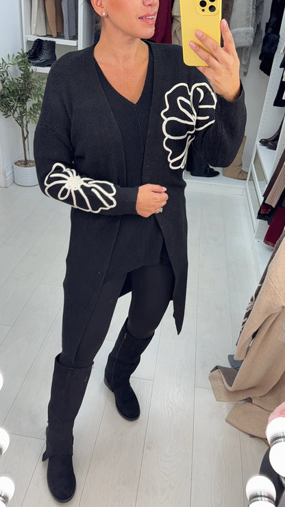 Grace Embroidered Flower Detail Longline Cardigan