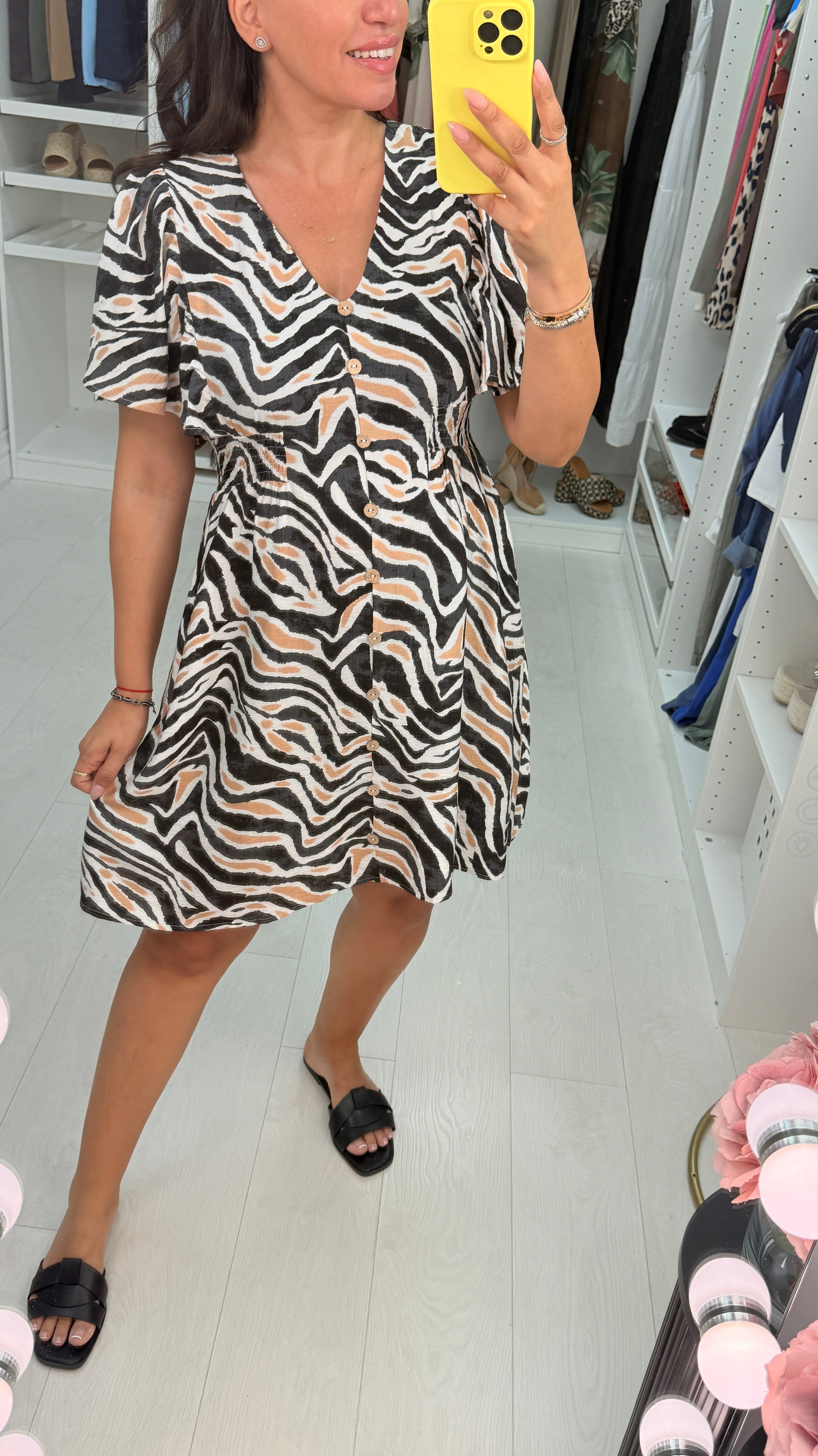 Ivana Abstract Print Button Detail Midi Dress