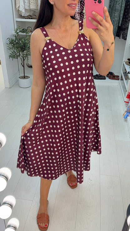Brinley Polka Buckle Detail Midi Dress