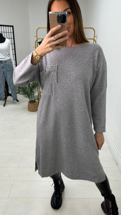 Camila Diamante Pocket Front Jumper Dress