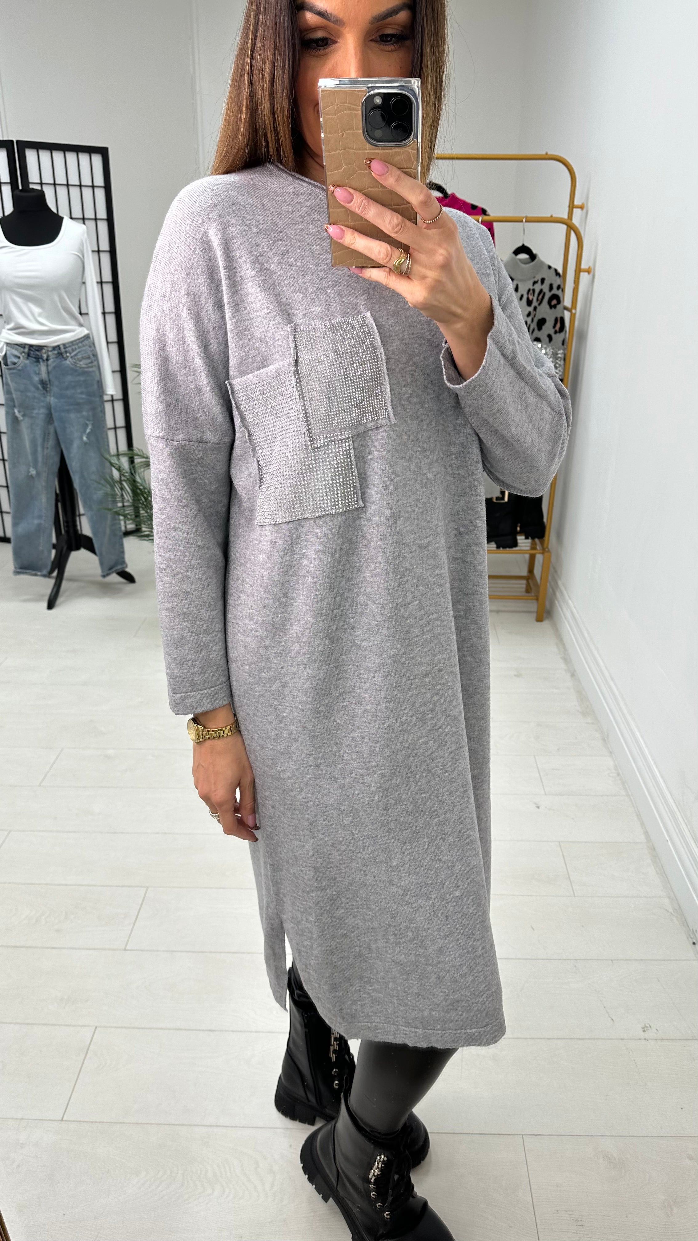 Camila Diamante Pocket Front Jumper Dress