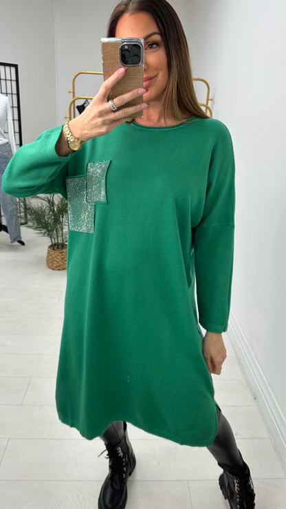 Camila Diamante Pocket Front Jumper Dress