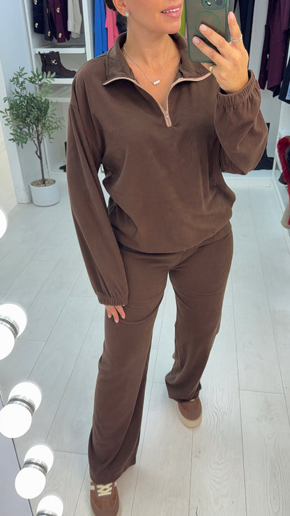 Nadira Plain Quarter Zip Loungewear Set