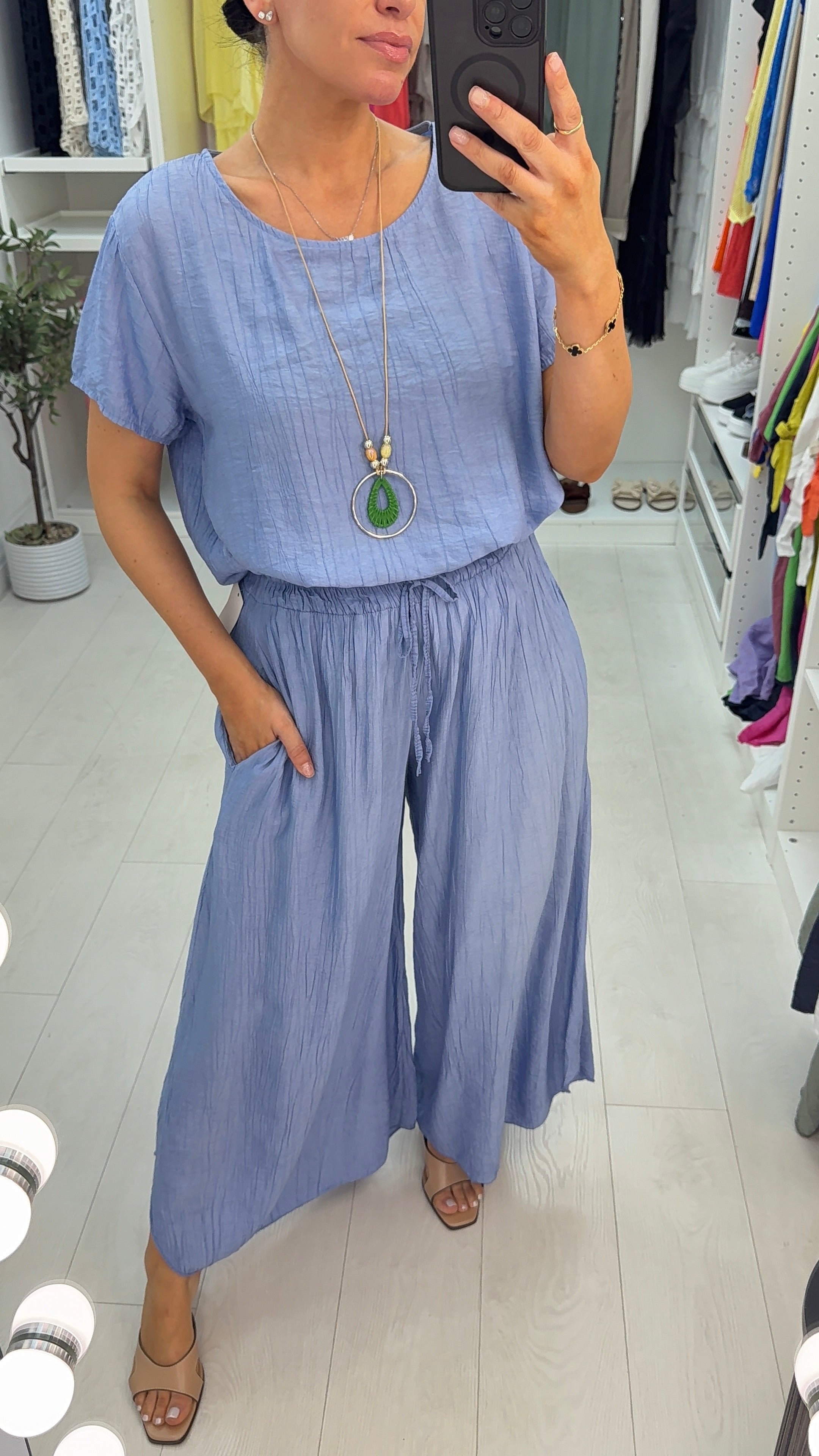 Freyanna Plain Textured Loose Fit Necklace Co-Ord Set