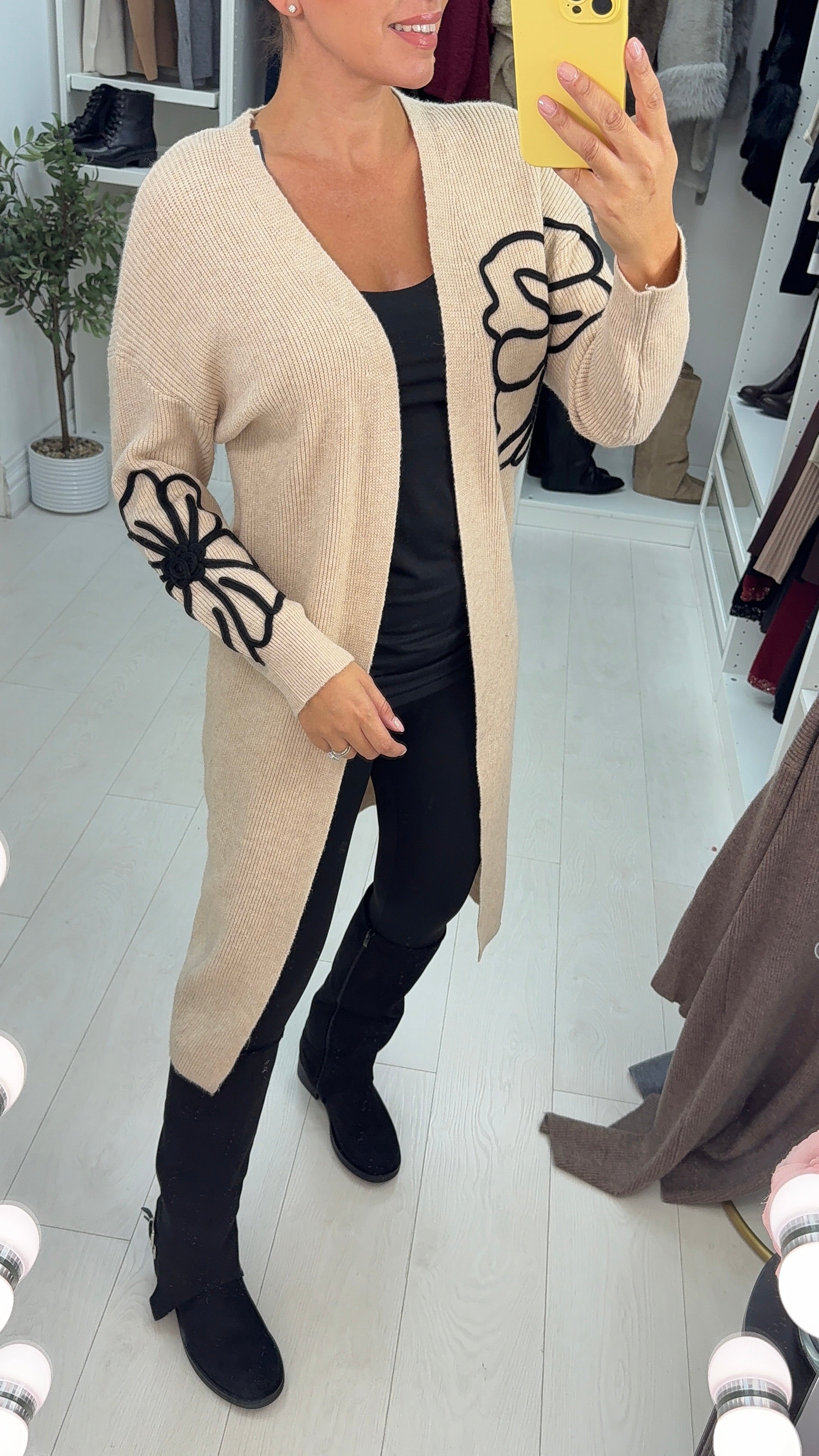 Grace Embroidered Flower Detail Longline Cardigan