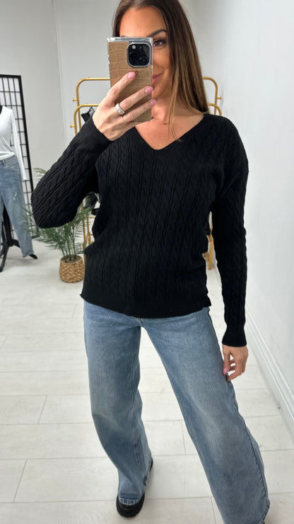 Jennie Plain V Neck Cable Knit Jumper