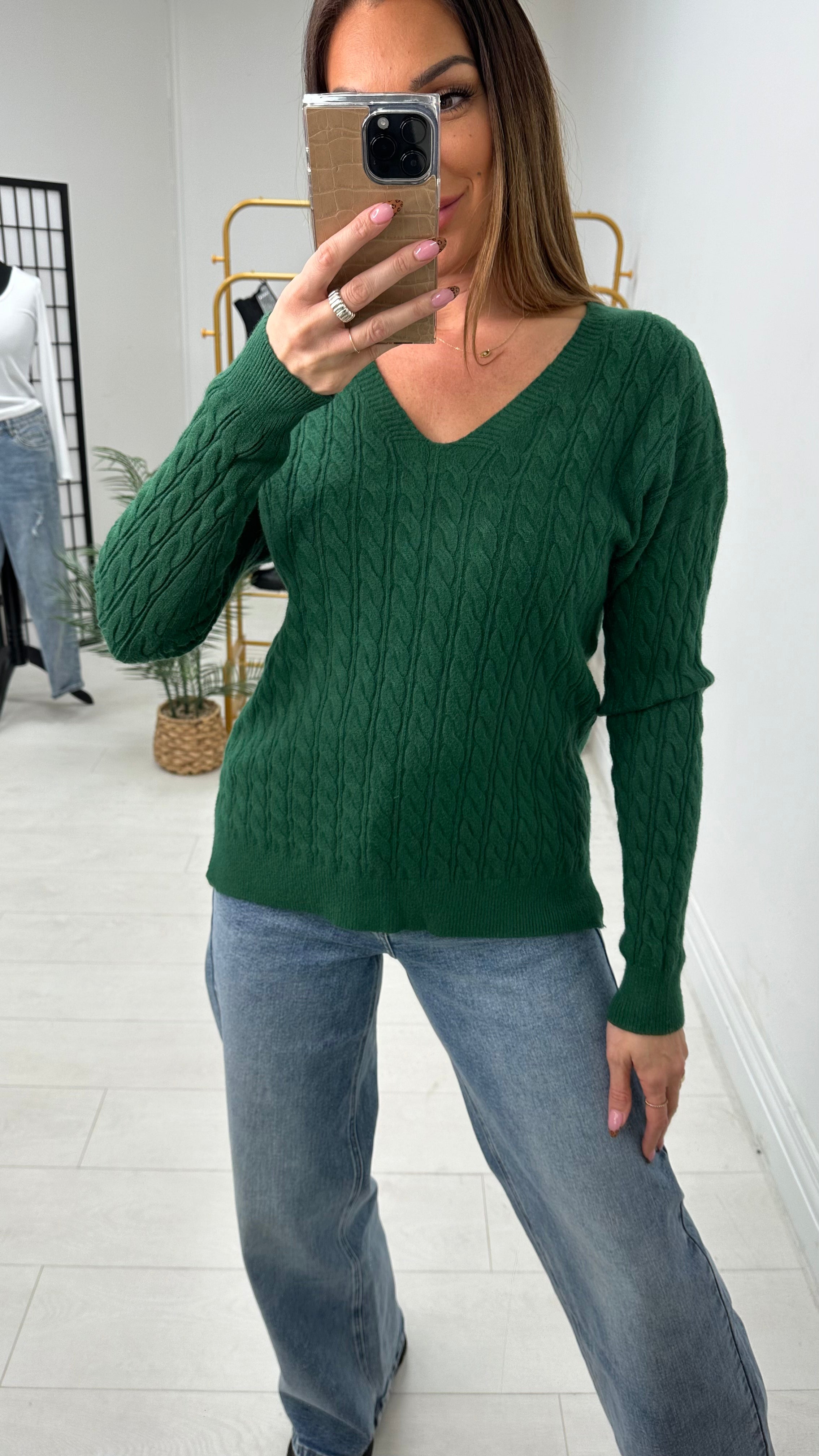 Jennie Plain V Neck Cable Knit Jumper