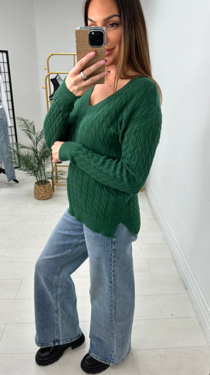 Jennie Plain V Neck Cable Knit Jumper