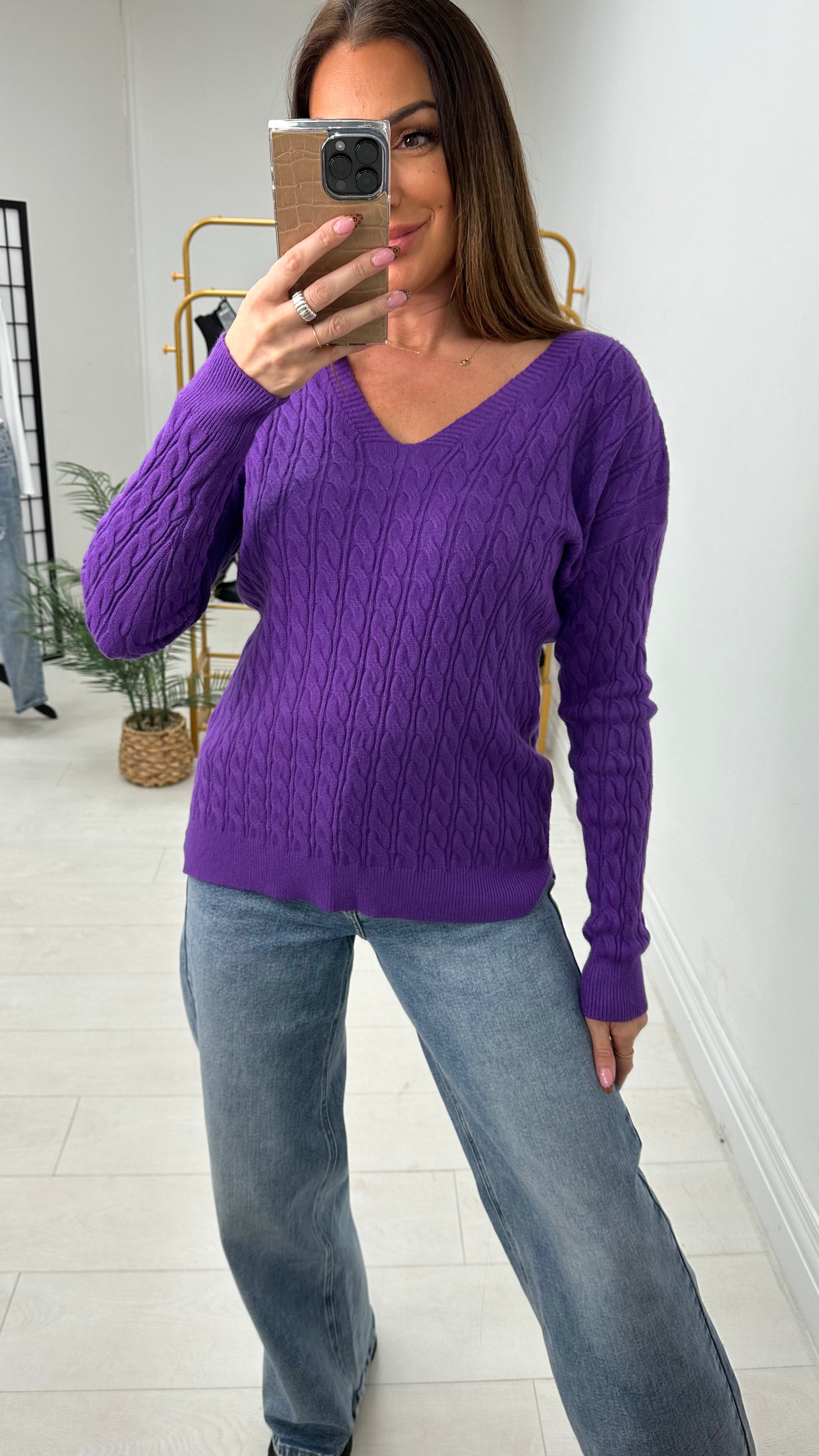 Jennie Plain V Neck Cable Knit Jumper