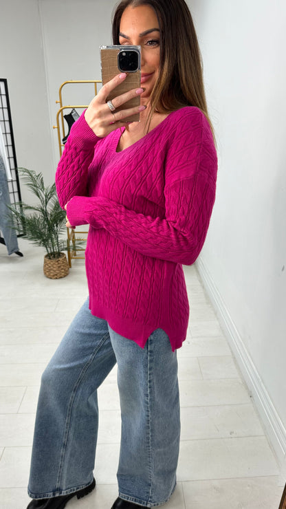 Jennie Plain V Neck Cable Knit Jumper