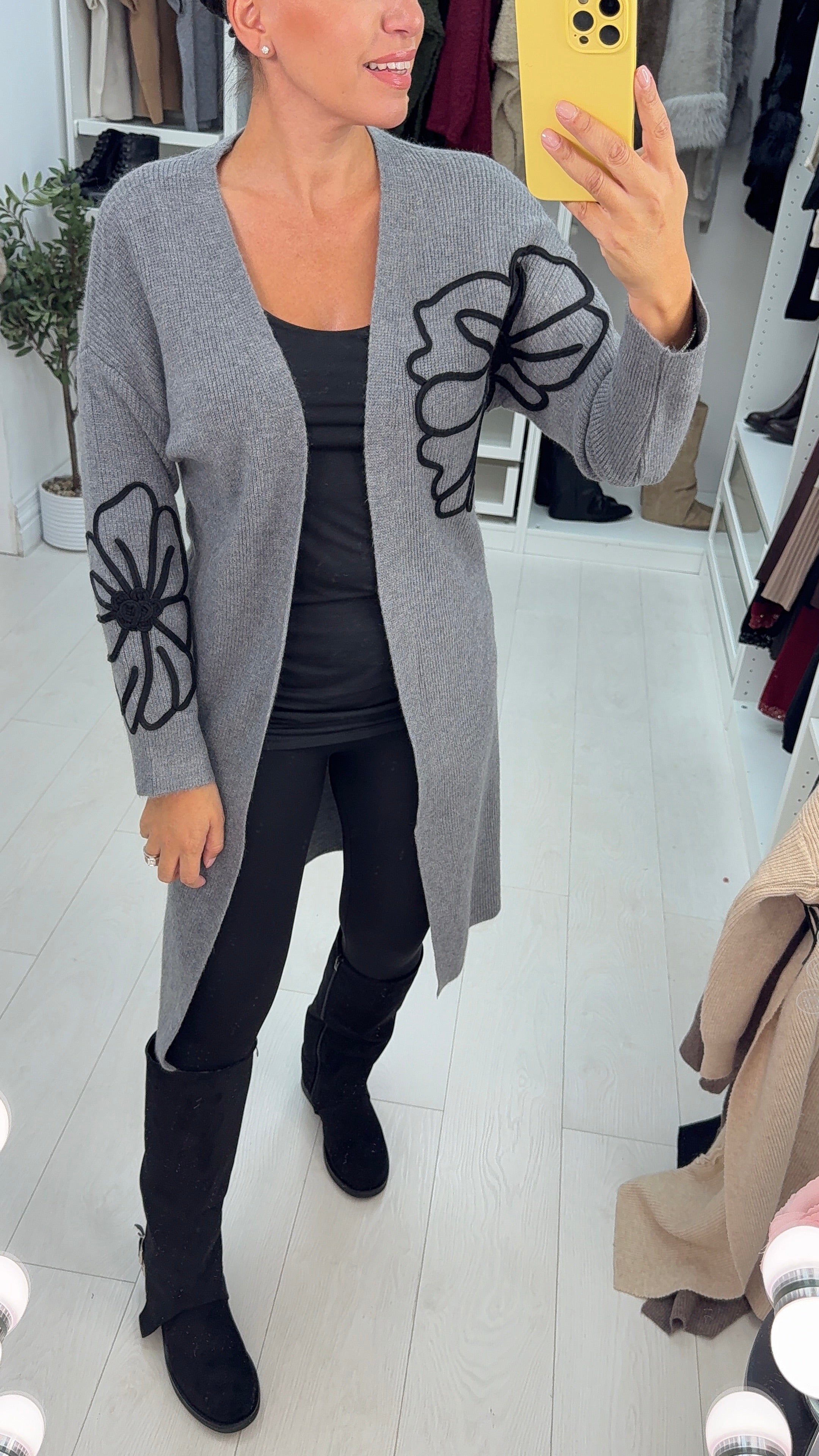 Grace Embroidered Flower Detail Longline Cardigan