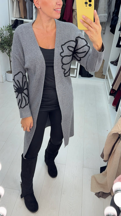 Grace Embroidered Flower Detail Longline Cardigan