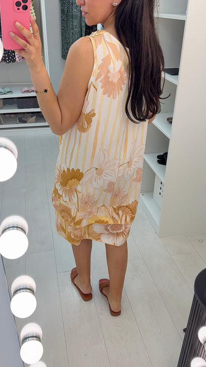 Freyja Striped Floral Print Midi Smock Dress