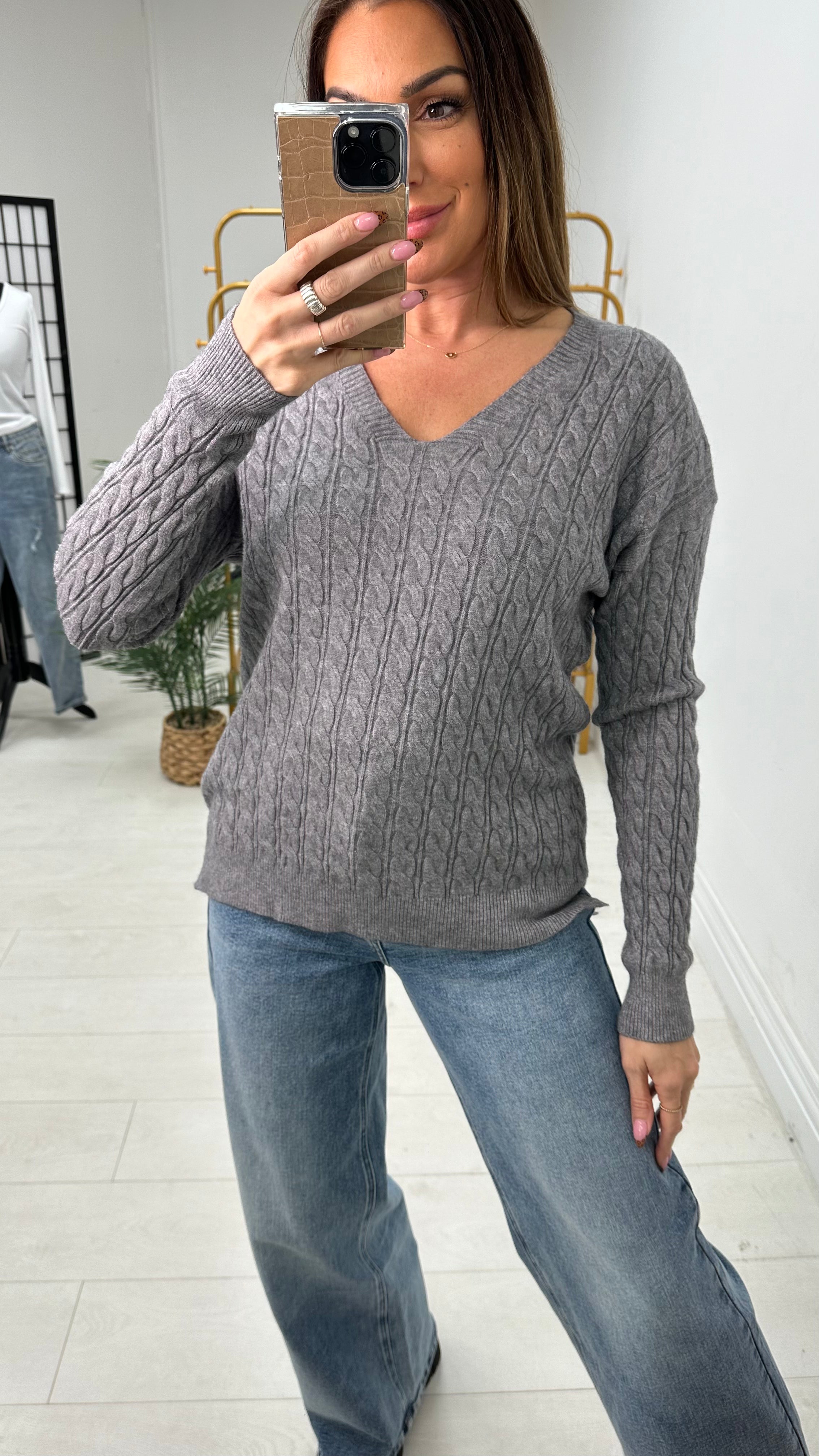 Jennie Plain V Neck Cable Knit Jumper