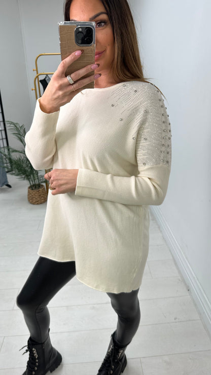 Janise Plain Embellished Shoulder Knit Jumper