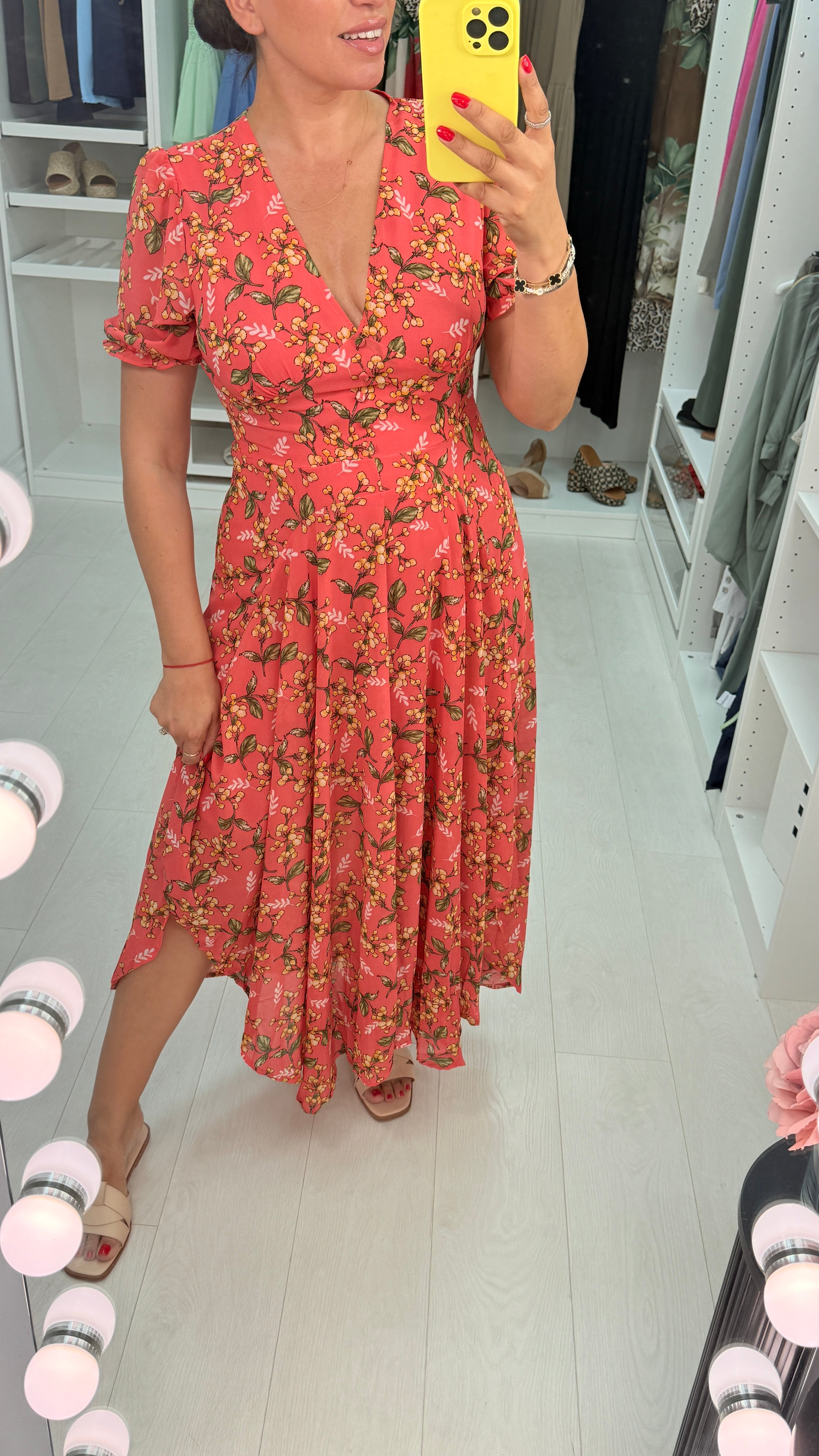 Kaydence Leaf Print V-Neck Maxi Dress