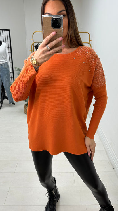 Janise Plain Embellished Shoulder Knit Jumper