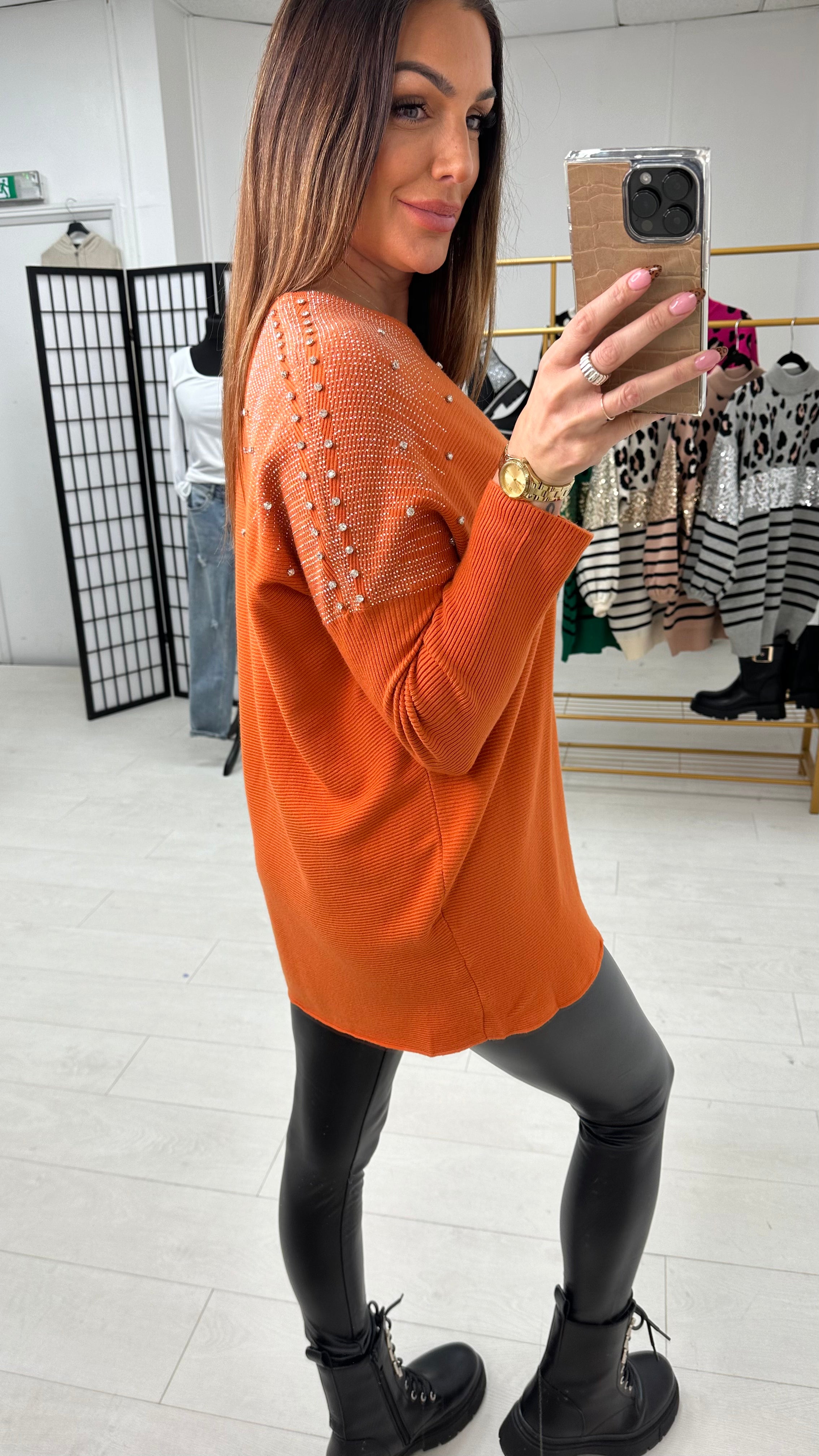 Janise Plain Embellished Shoulder Knit Jumper