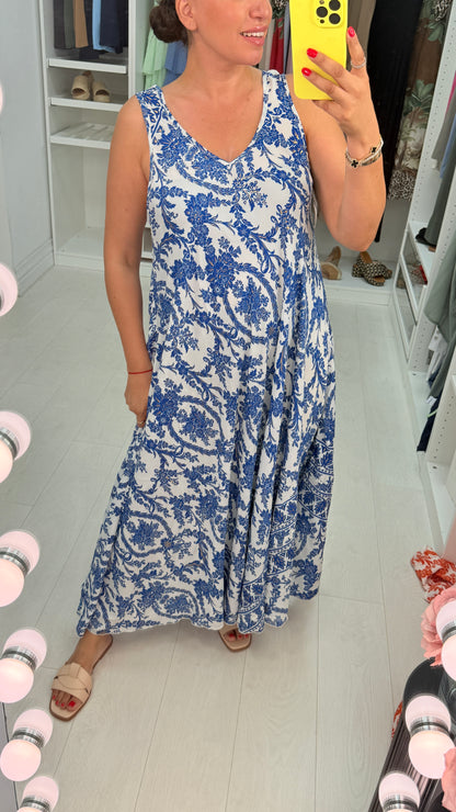 Mayra Floral Print V Neck Loose Fit Maxi Dress