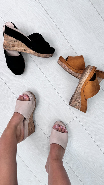 Brianna Faux Suede Cork Platform Sandals