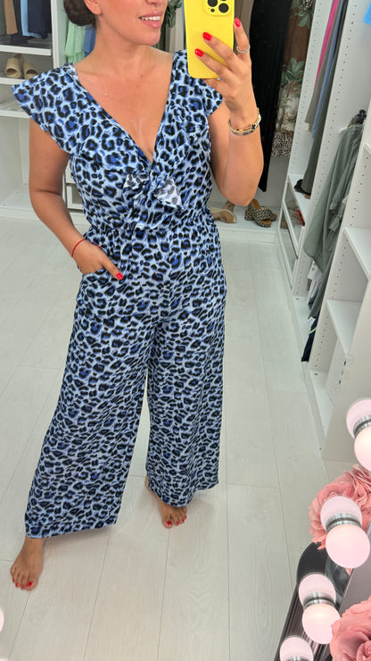 Joyanne Leopard Print Frill Detail Wide Leg Jumpsuit