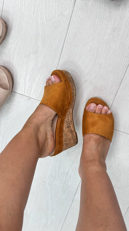 Brianna Faux Suede Cork Platform Sandals
