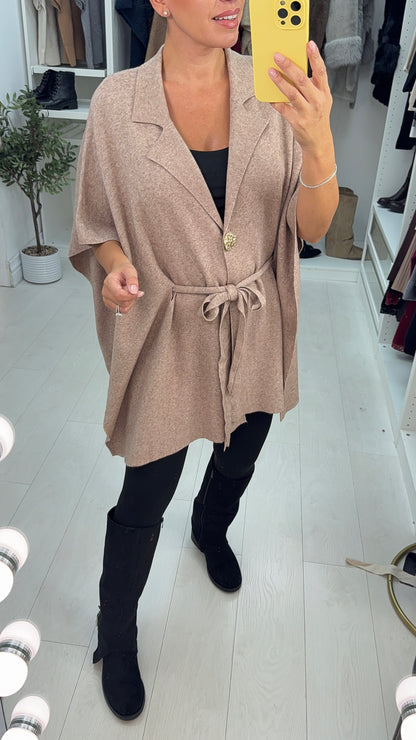 Tatiana Plain Belted Knit Poncho