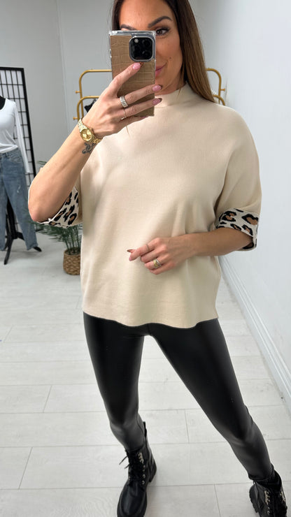 Bambi Leopard Print 3/4 Sleeve Knit Jumper