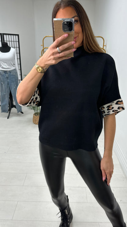 Bambi Leopard Print 3/4 Sleeve Knit Jumper