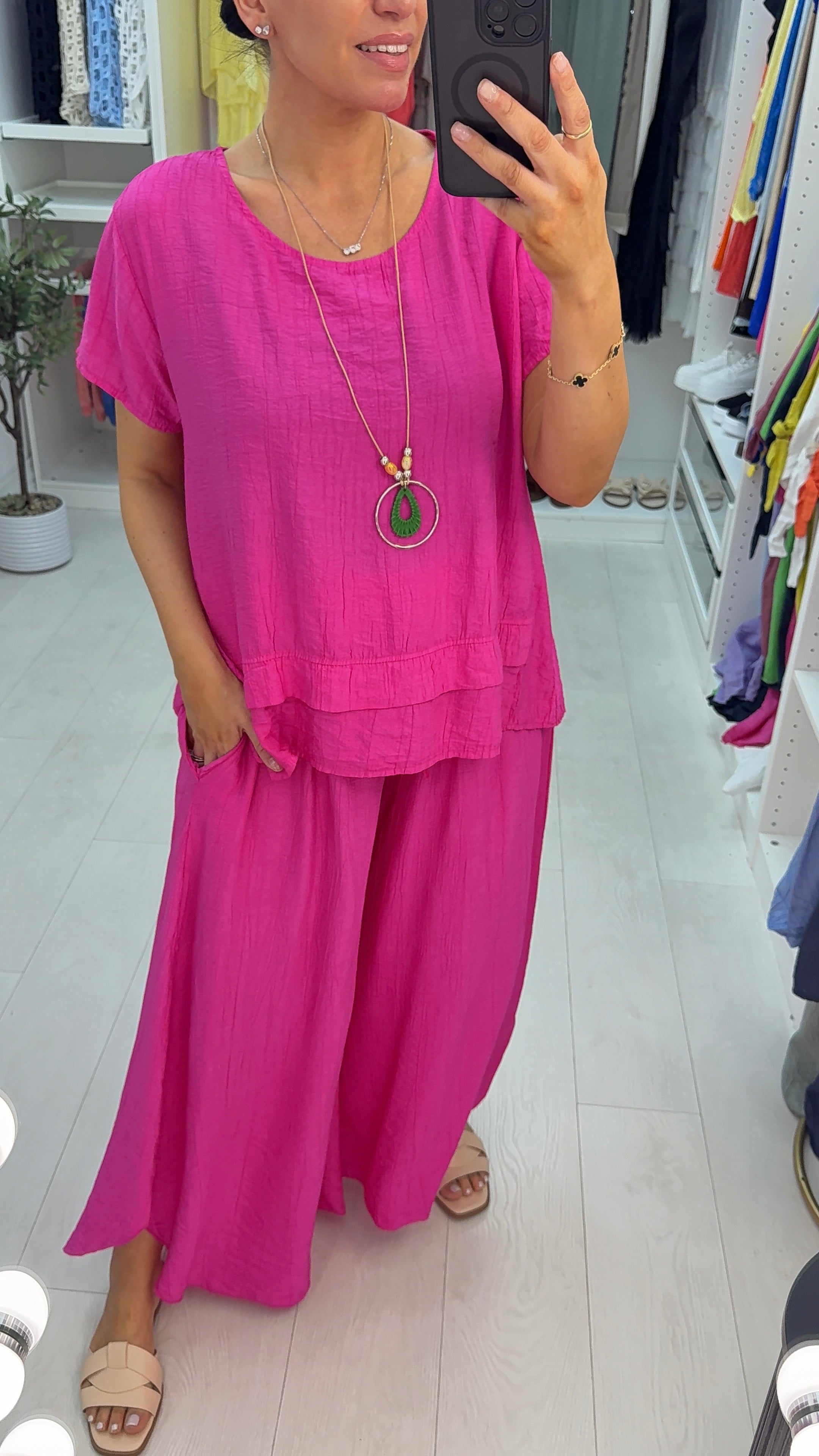 Freyanna Plain Textured Loose Fit Necklace Co-Ord Set