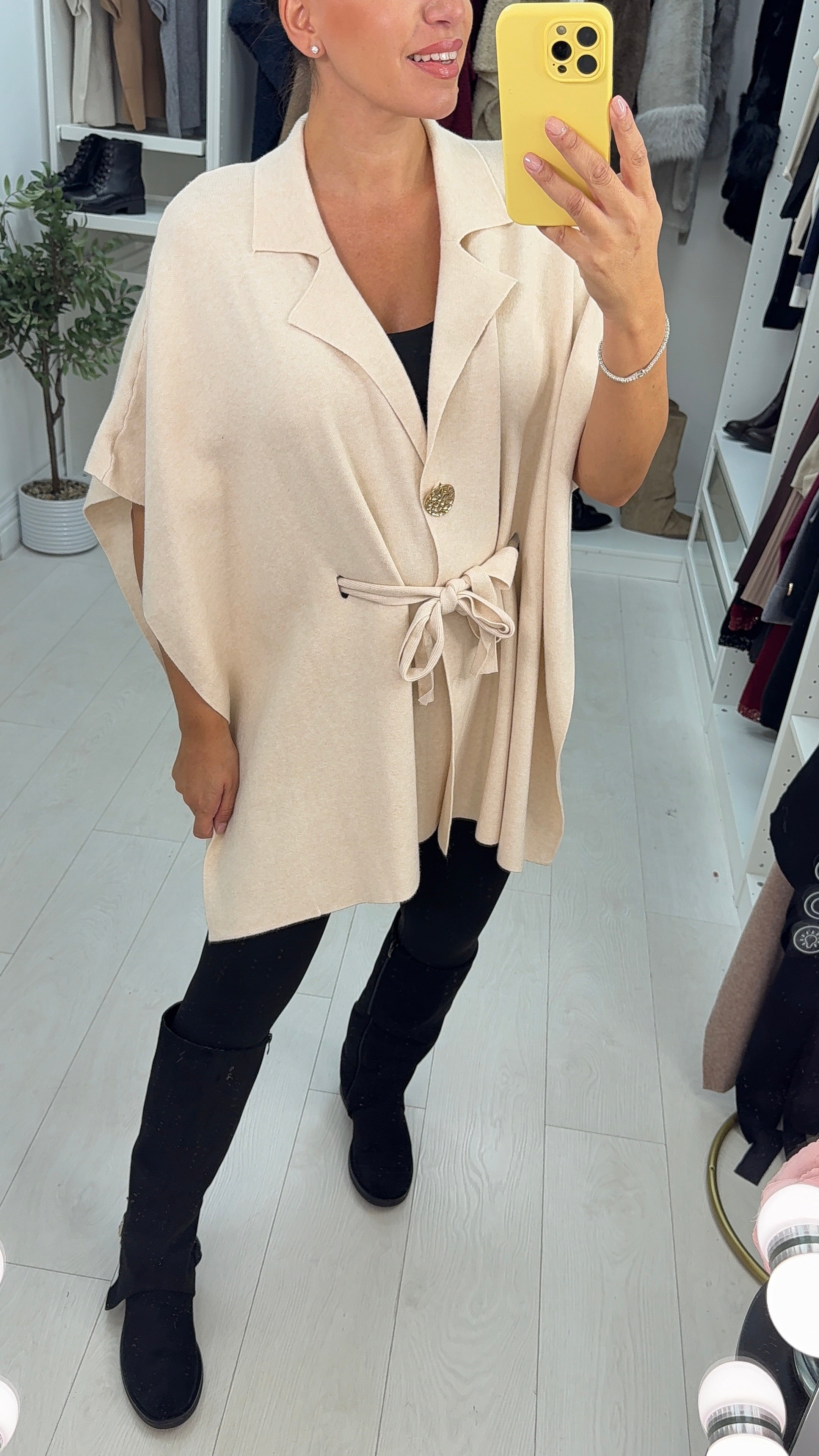 Tatiana Plain Belted Knit Poncho