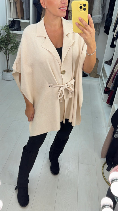 Tatiana Plain Belted Knit Poncho
