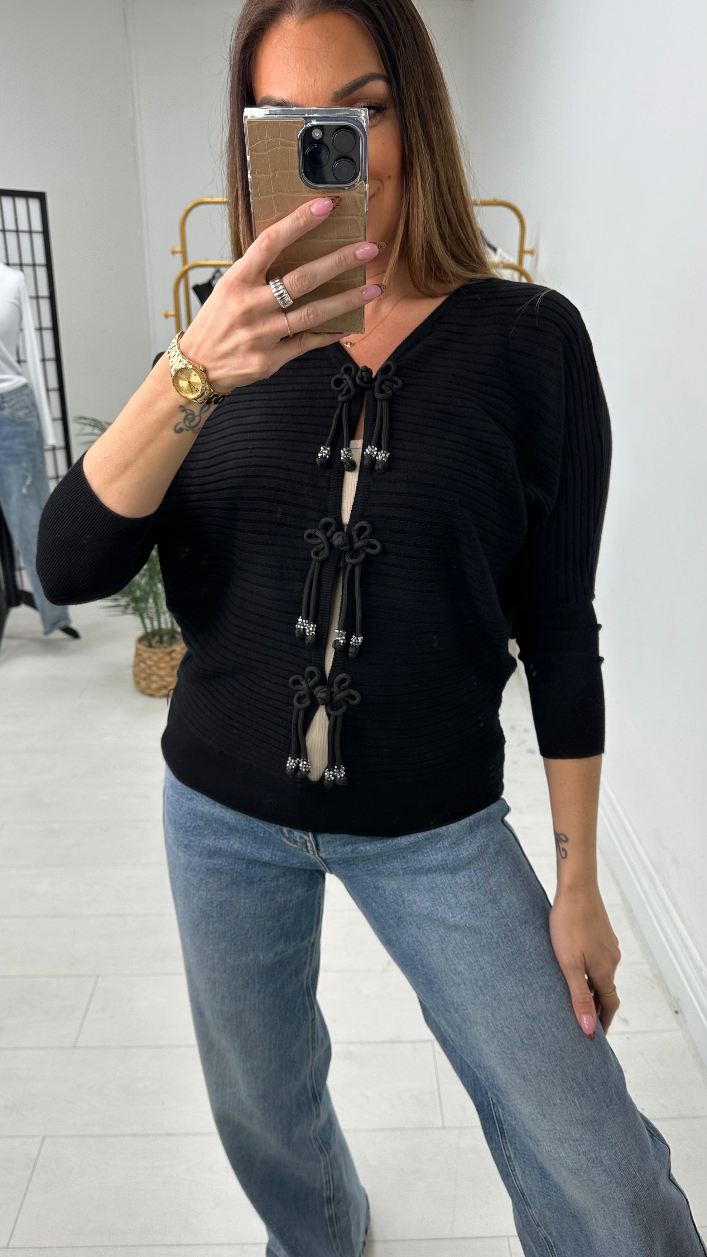 Aurora Plain Tie Front Knitted Cardigan