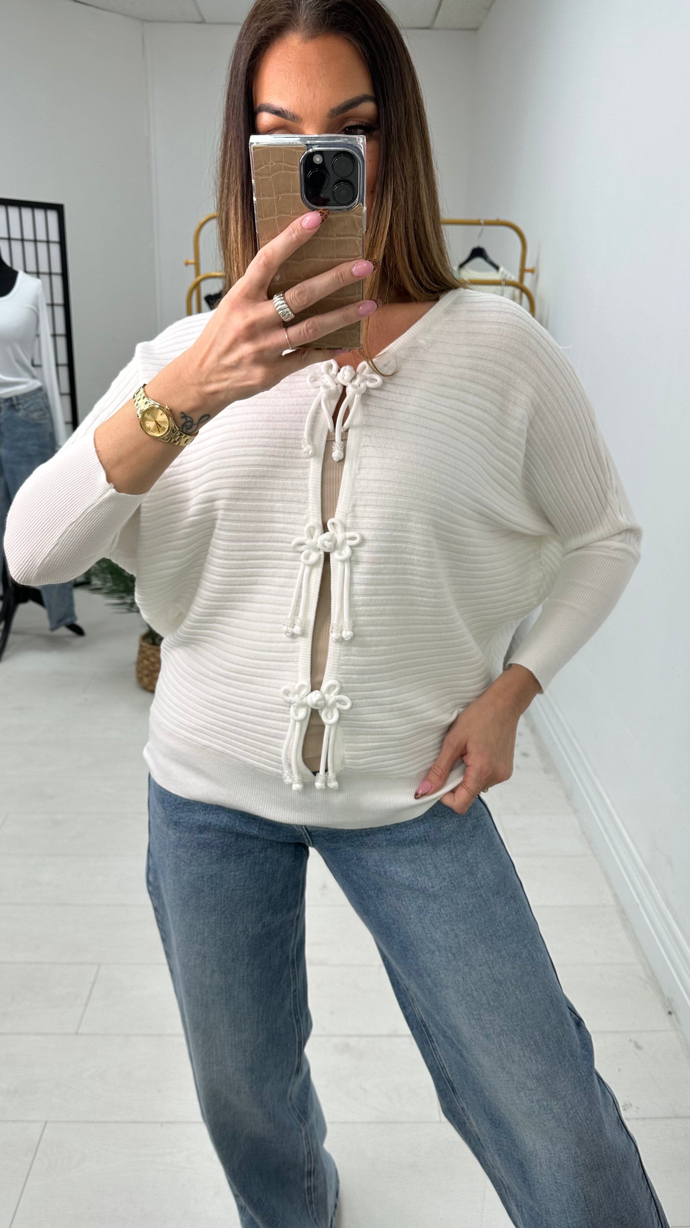 Aurora Plain Tie Front Knitted Cardigan