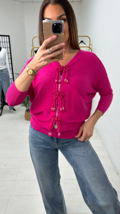 Aurora Plain Tie Front Knitted Cardigan