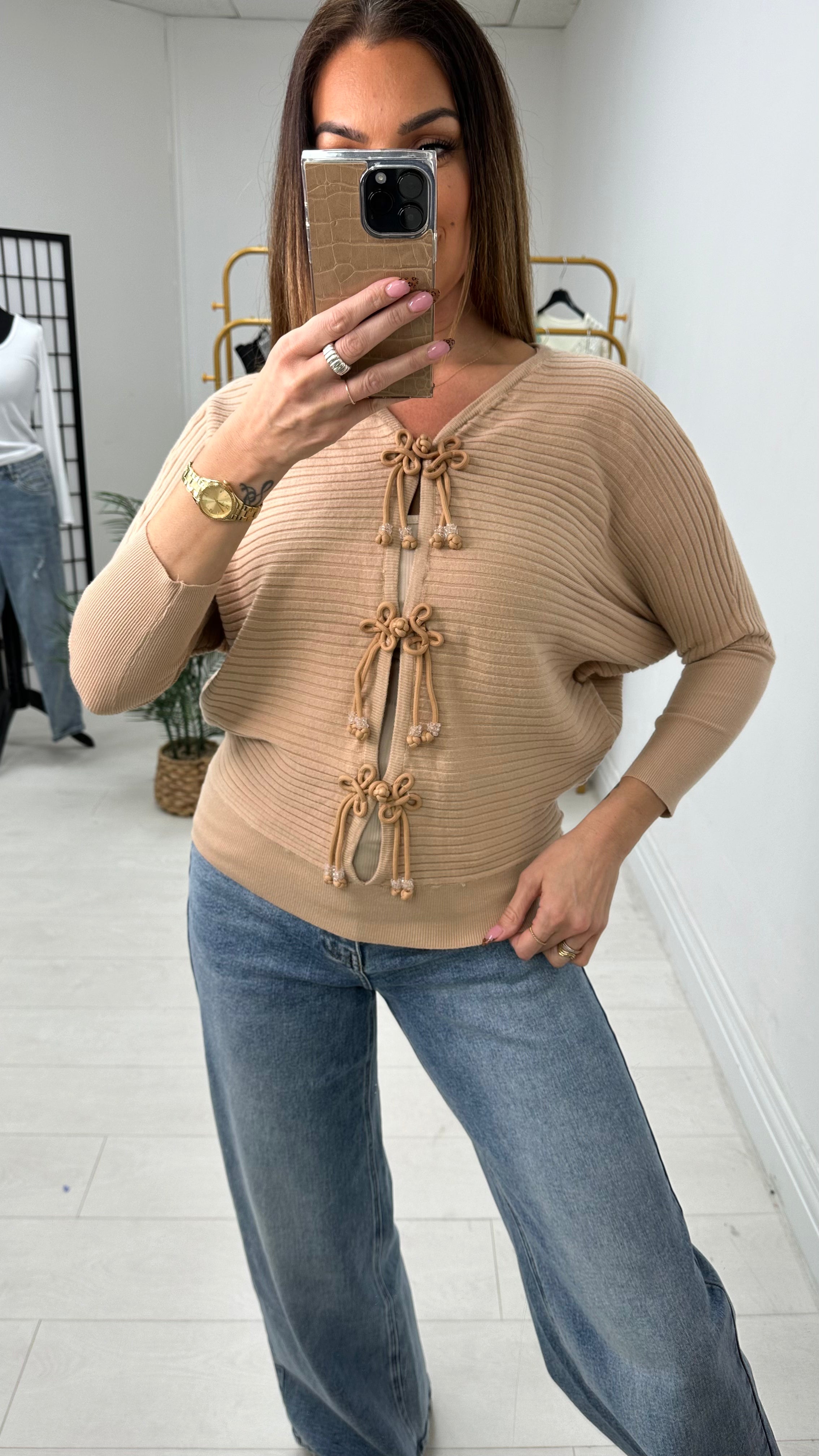 Aurora Plain Tie Front Knitted Cardigan