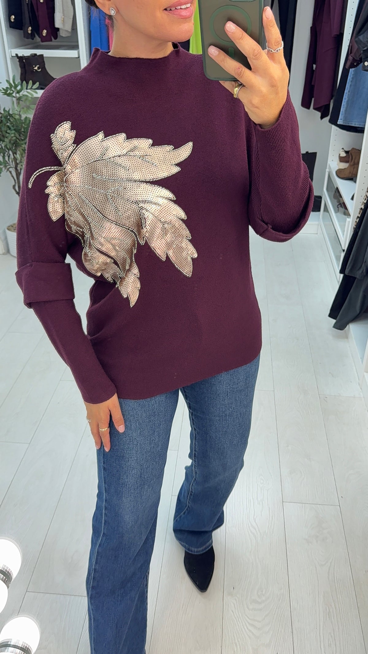 Katianna Sequin Embellished High Neck Jumper
