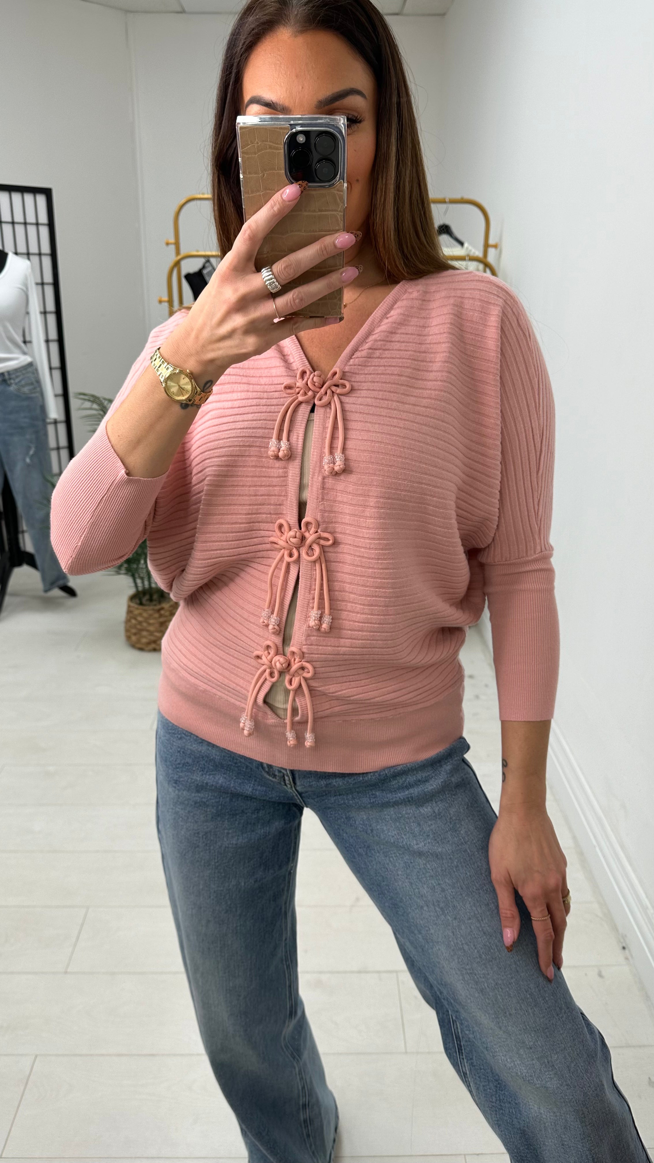 Aurora Plain Tie Front Knitted Cardigan