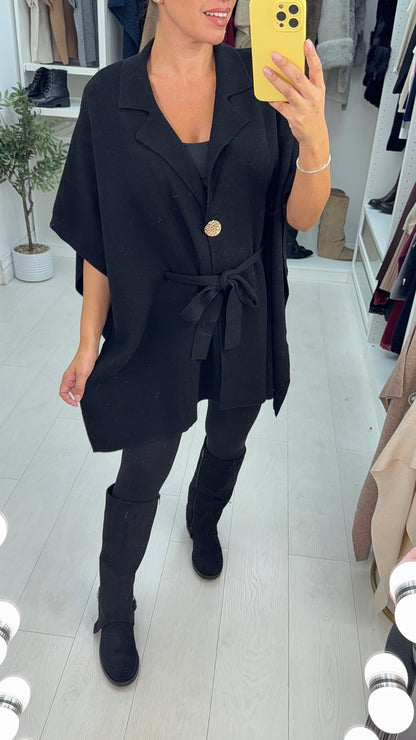 Tatiana Plain Belted Knit Poncho