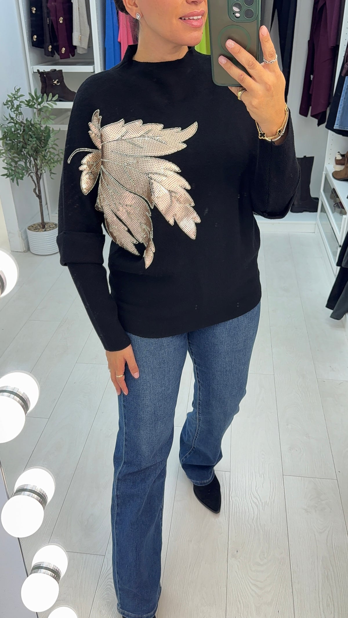 Katianna Sequin Embellished High Neck Jumper