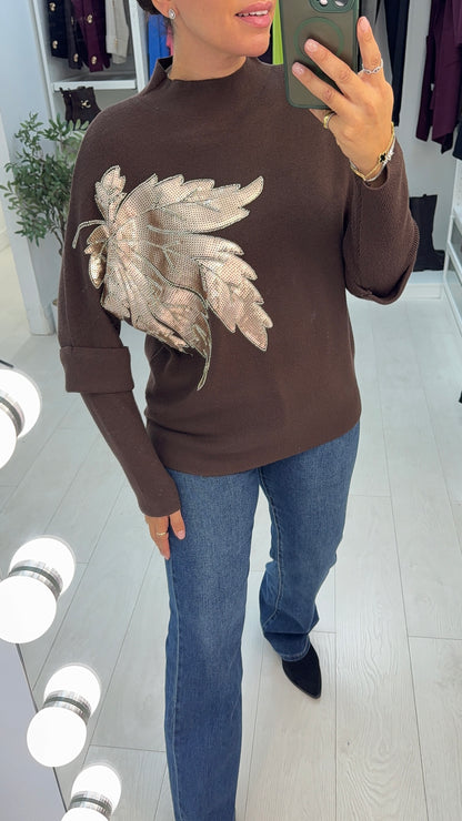 Katianna Sequin Embellished High Neck Jumper