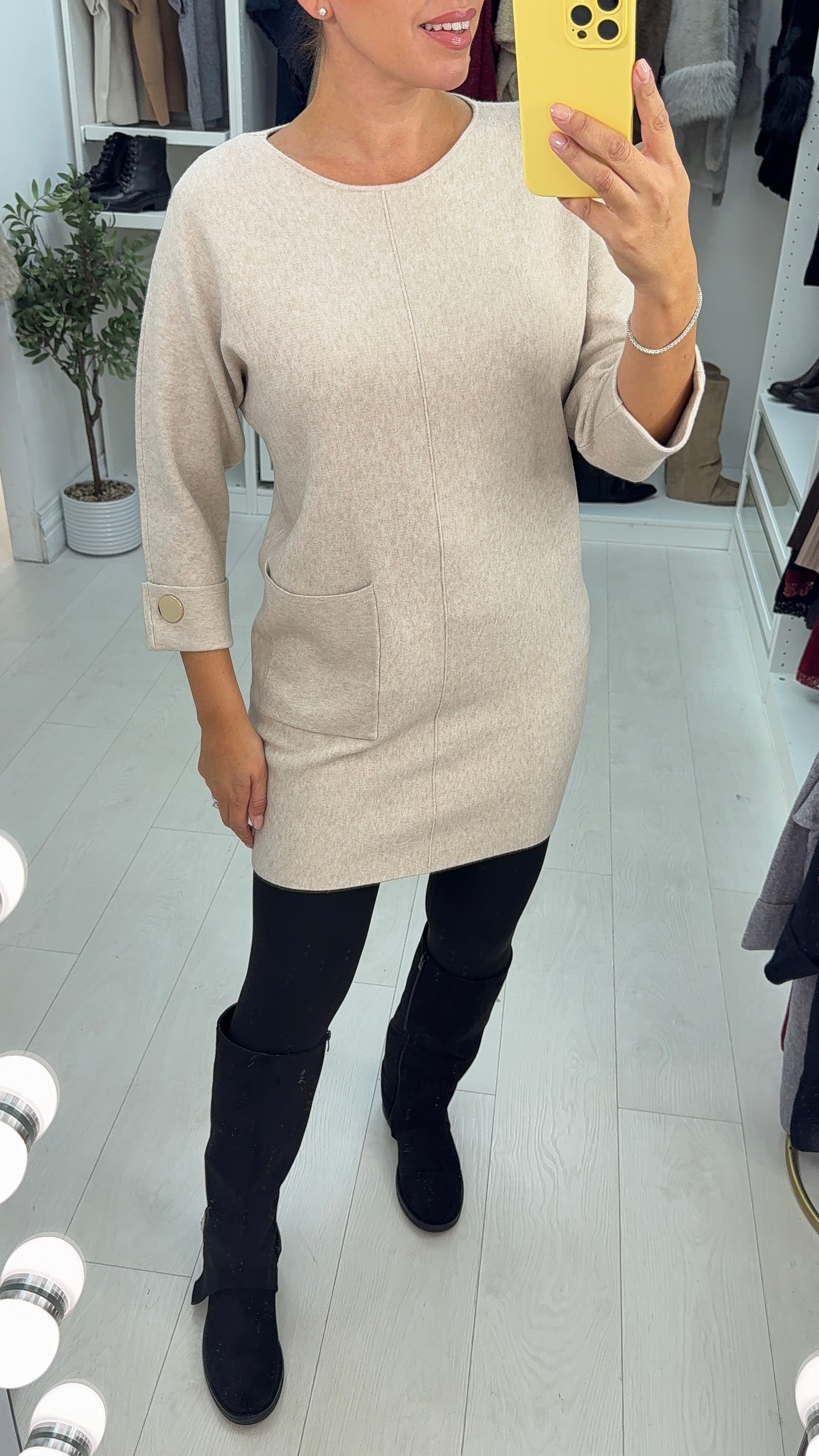 Ophella Plain Button Detail Longline Jumper