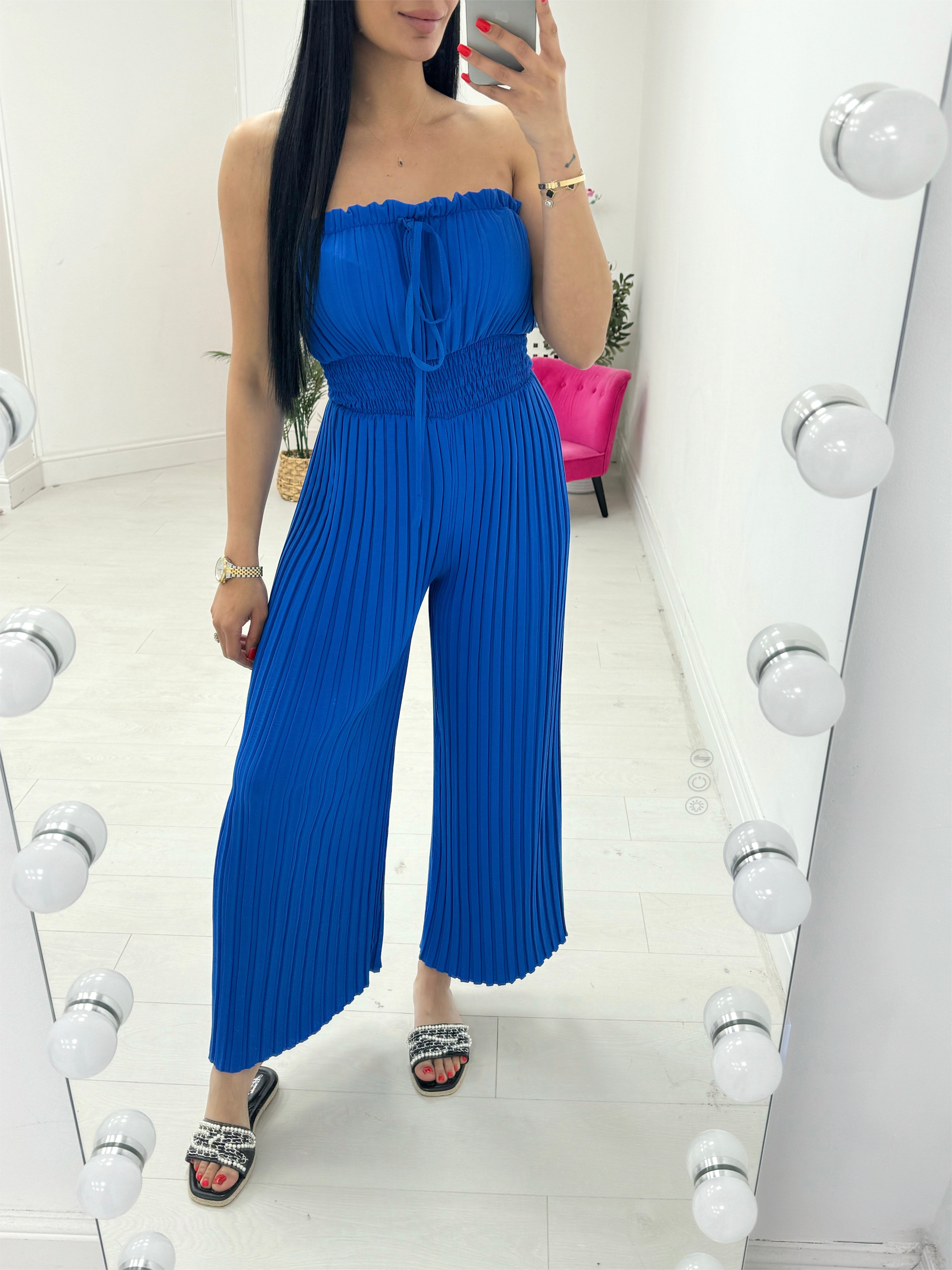 Cecily Elasticated Pleated Plain Jumpsuit