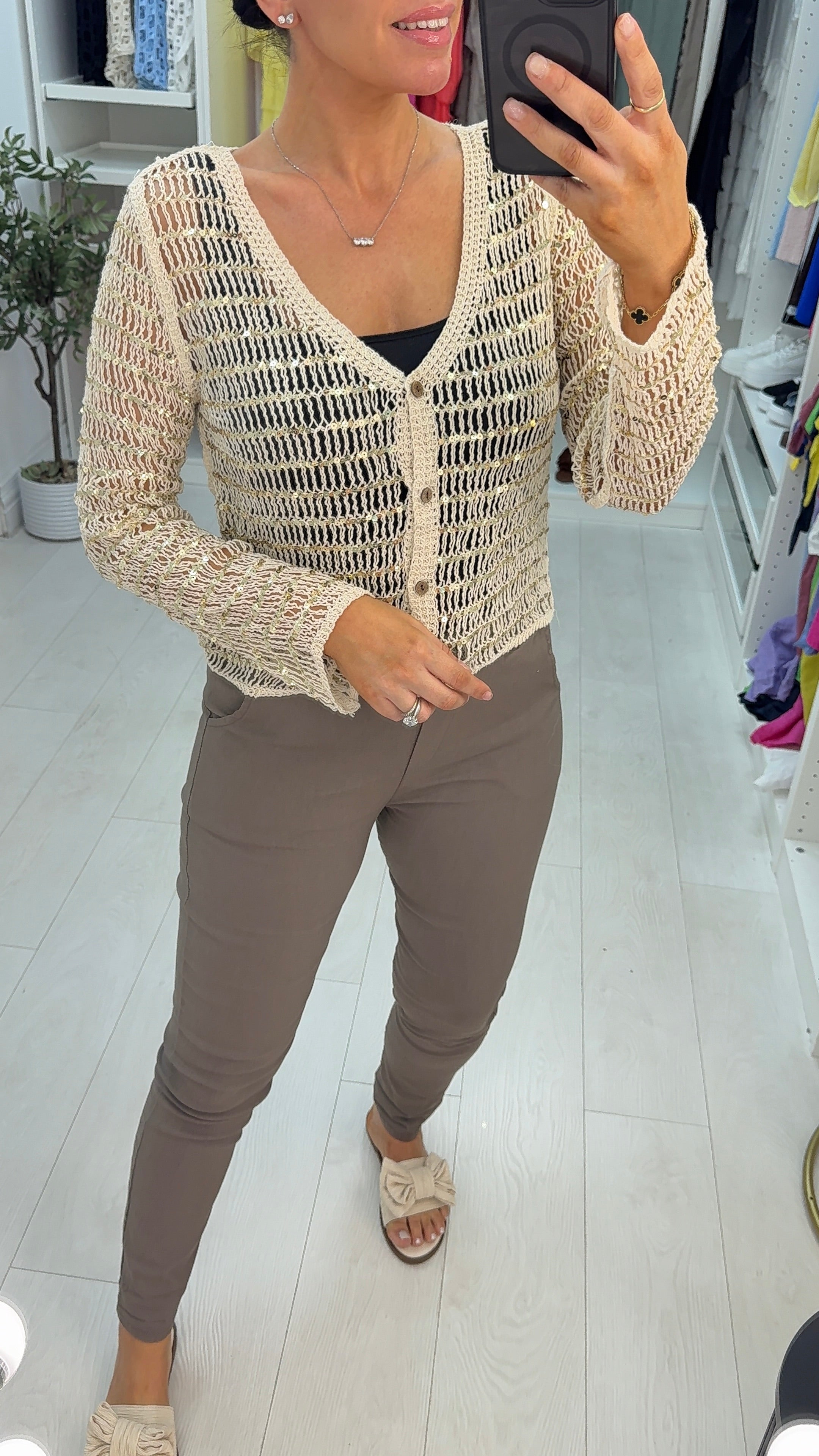 Roseanna Sequin Embellished Crochet Cardigan