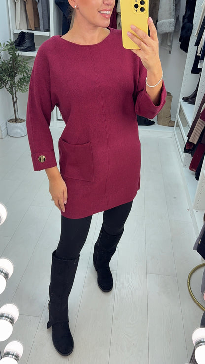 Ophella Plain Button Detail Longline Jumper