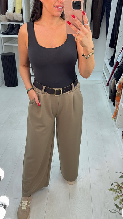 Lizo Plain Belted Wide Leg Trousers