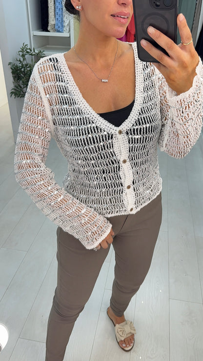 Roseanna Sequin Embellished Crochet Cardigan