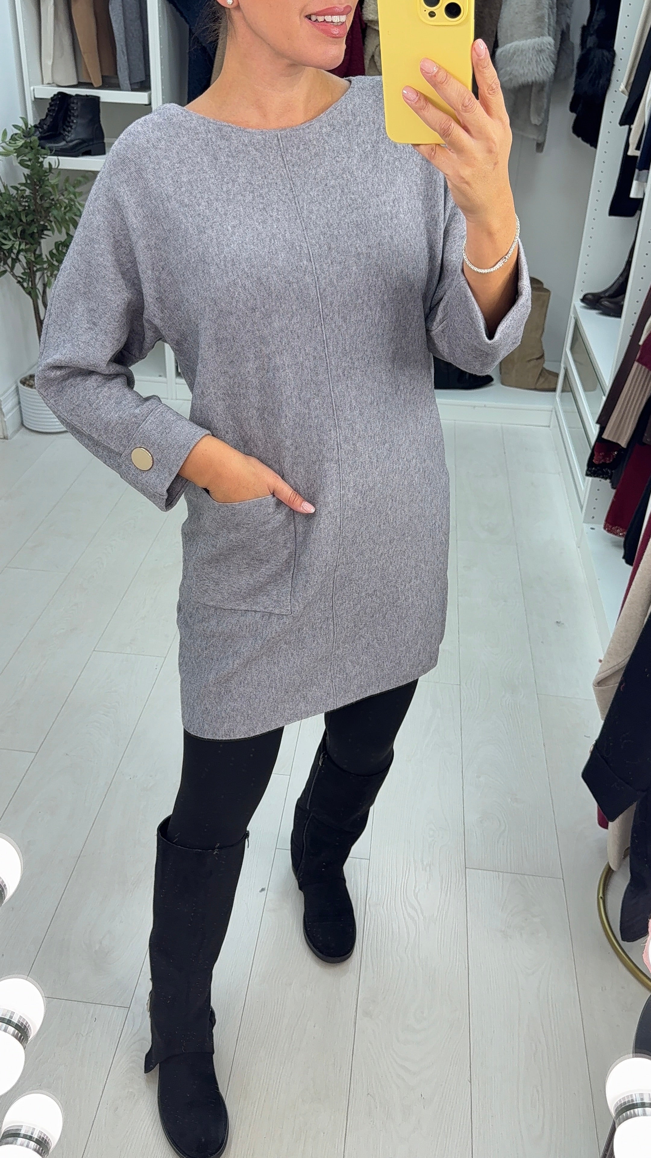 Ophella Plain Button Detail Longline Jumper