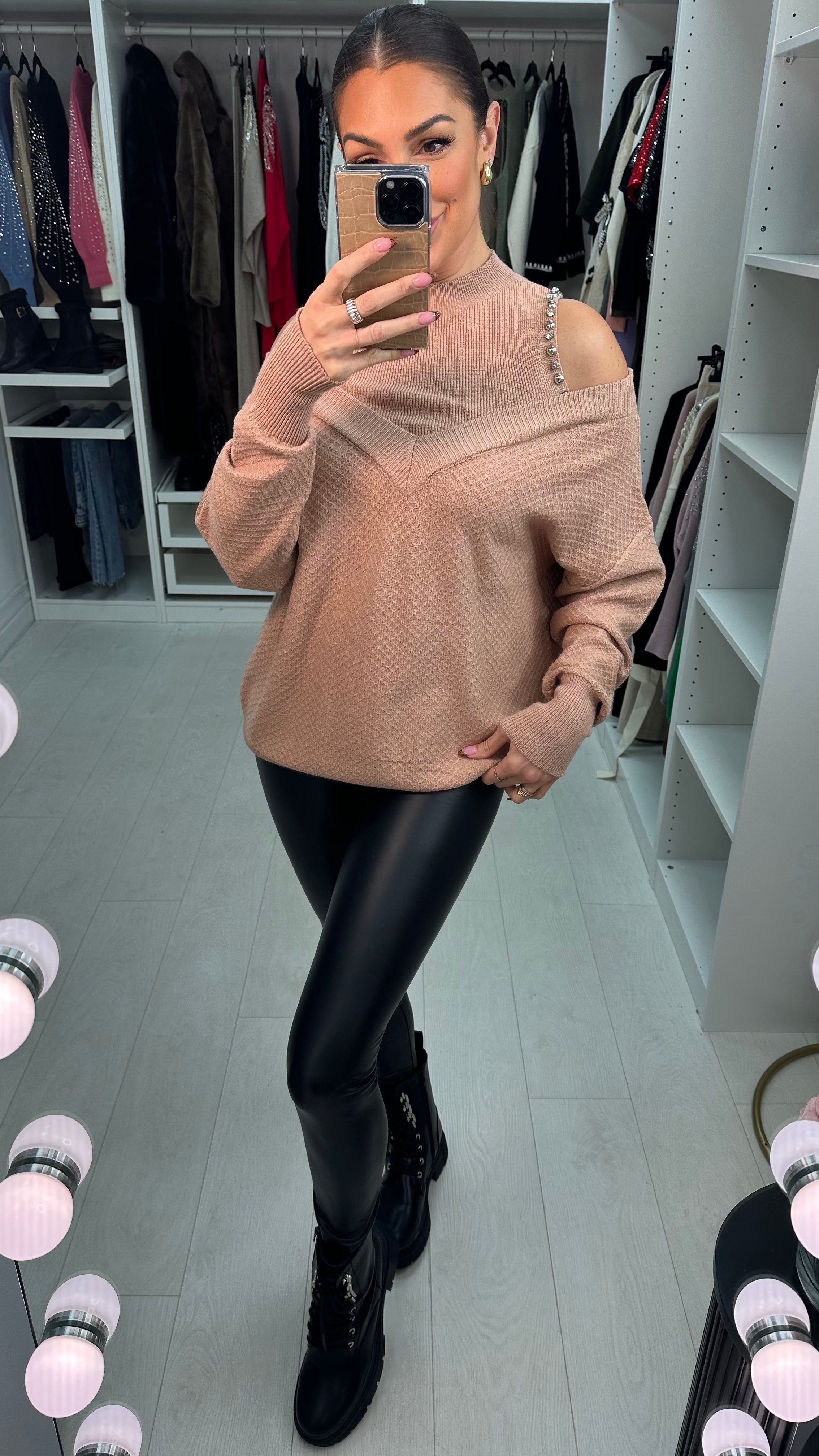 Nollie Embellished Cold Shoulder Knitted Jumper